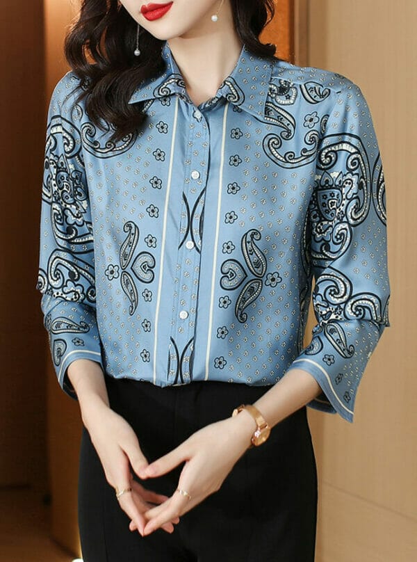 Retro Women Fashion Flowers Puff Sleeve Loosen Blouse 1