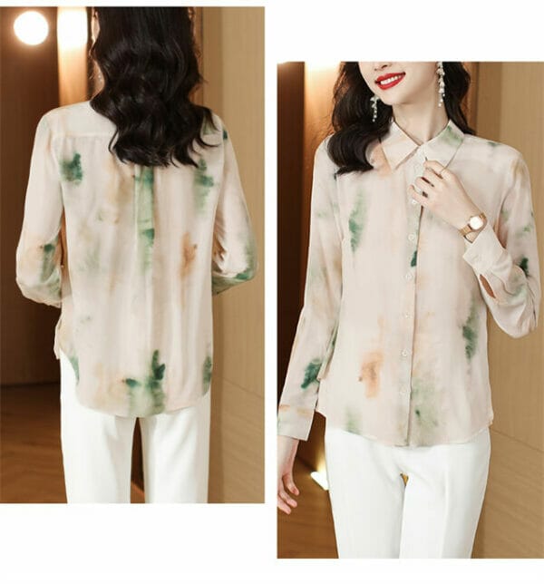 Retro Women Fashion Ink Flowers Puff Sleeve Loosen Blouse 5