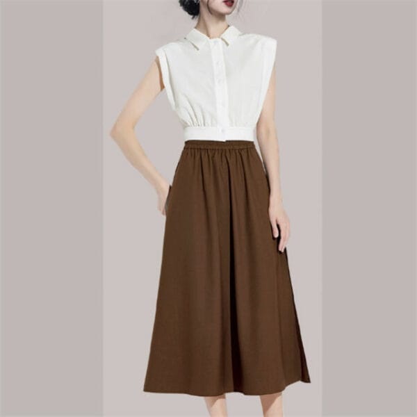 Retro Women Fashion Tank Blouse with A-line Skirt 4