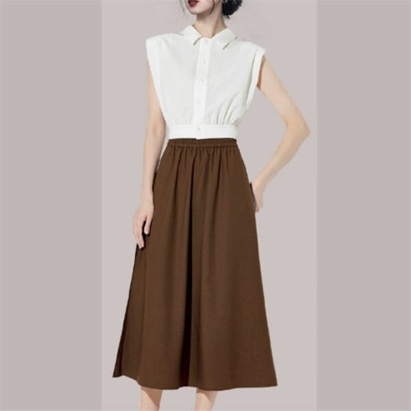 Retro Women Fashion Tank Blouse with A-line Skirt 3