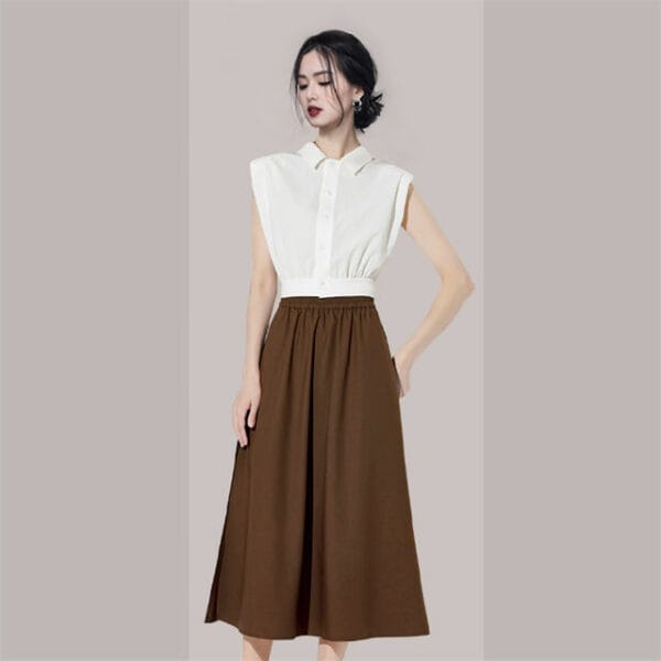 Retro Women Fashion Tank Blouse with A-line Skirt 2