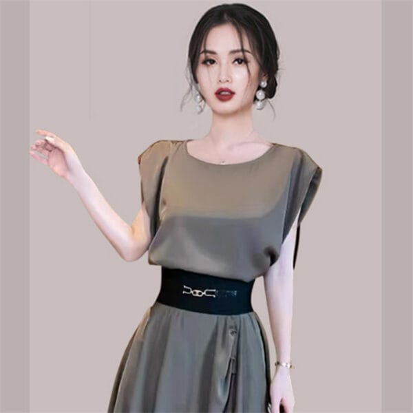 Round Neck Batwing Blouse with Flouncing Long Skirt 3