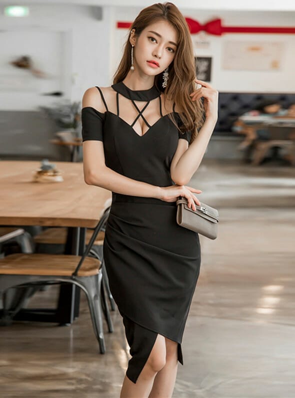 Sexy Bust Hollow Out Short Sleeve Dress • Seoulinspired