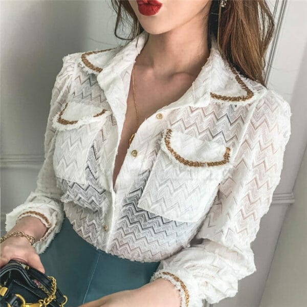 Sexy Charm Lace Stripes Blouse with Leather Skirt 2