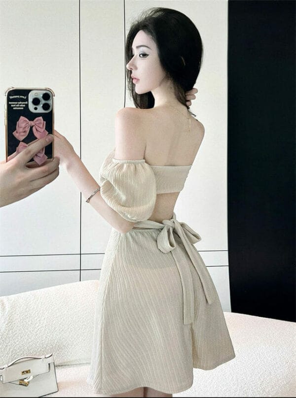 Sexy Charming Boat Neck Backless Puff Sleeve A-line Dress 4