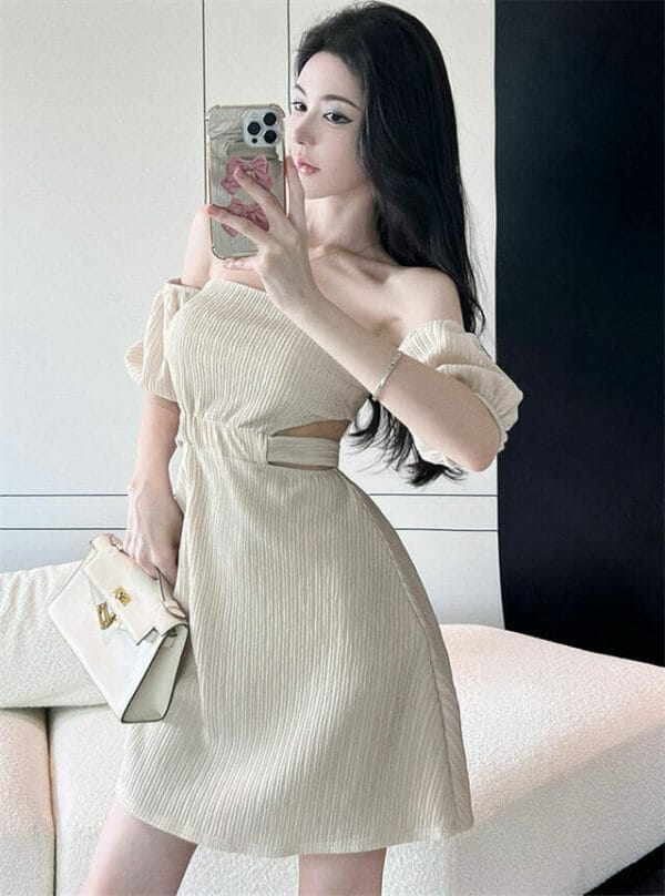 Sexy Charming Boat Neck Backless Puff Sleeve A-line Dress 3