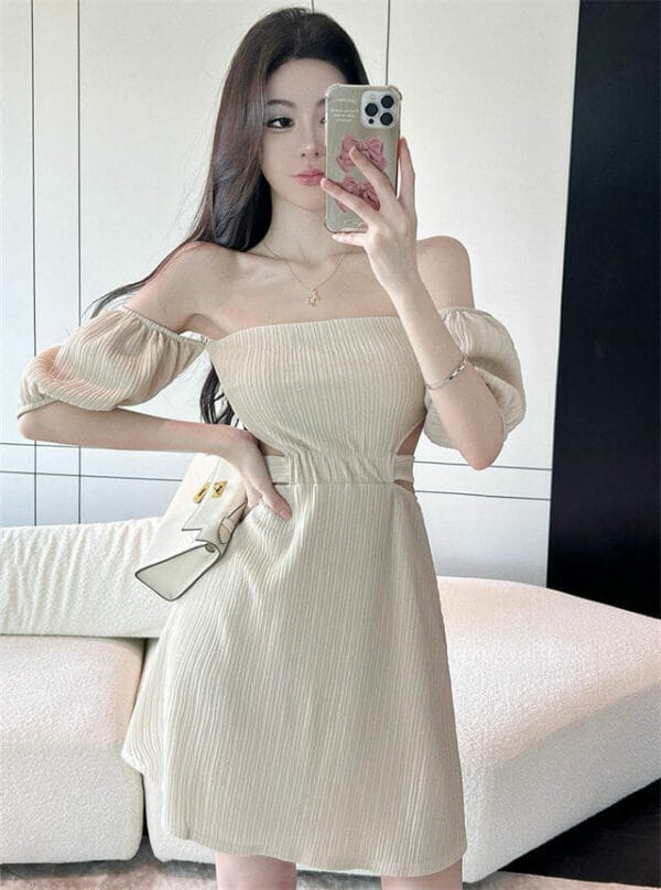 Sexy Charming Boat Neck Backless Puff Sleeve A-line Dress 2