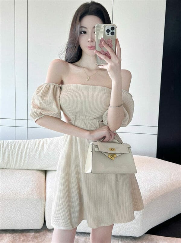 Sexy Charming Boat Neck Backless Puff Sleeve A-line Dress 1