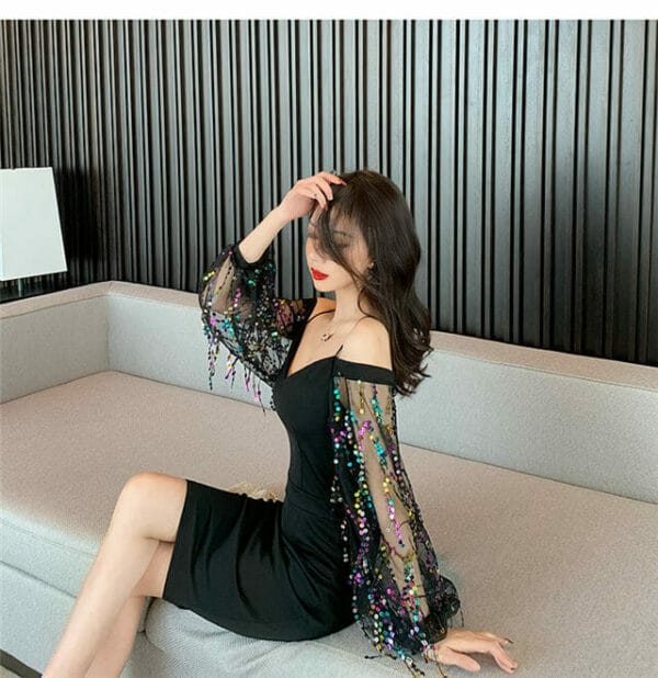 Sexy Charming Boat Neck Sequins Sleeve Slim Dress 4