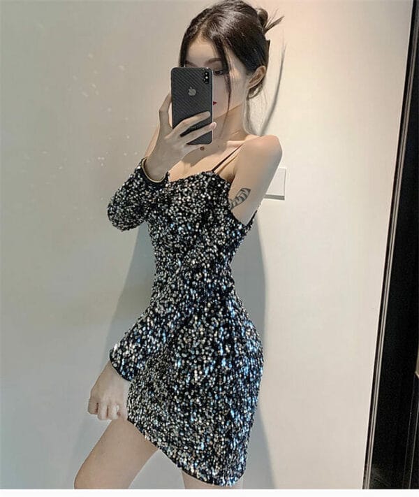 Sexy Charming Boat Neck Sequins Straps Slim Dress 3
