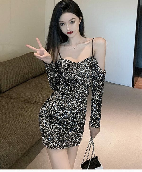 Sexy Charming Boat Neck Sequins Straps Slim Dress 2