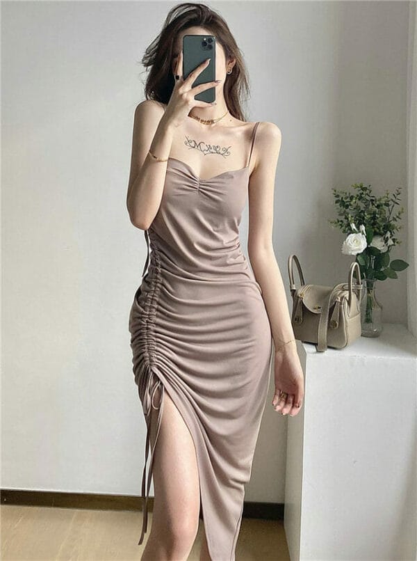 Sexy Draw-string Pleated Backless Straps Dress 1
