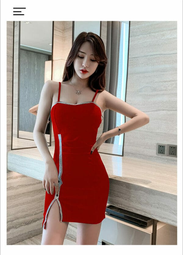 Sexy Fashion 3 Colors Rhinestones Straps Skinny Dress 4