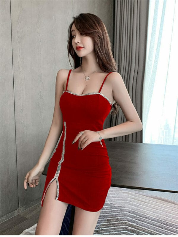 Sexy Fashion 3 Colors Rhinestones Straps Skinny Dress 3