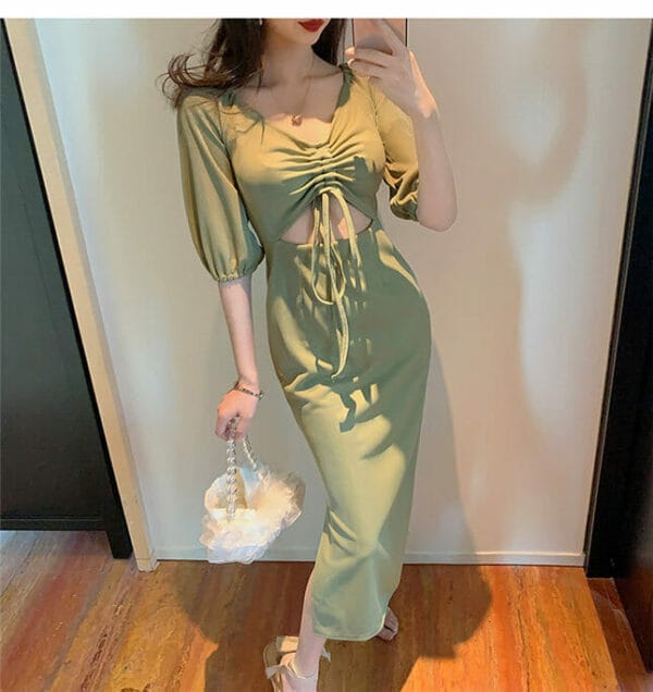 Sexy Fashion Hollow Out Draw-string Slim Long Dress 4