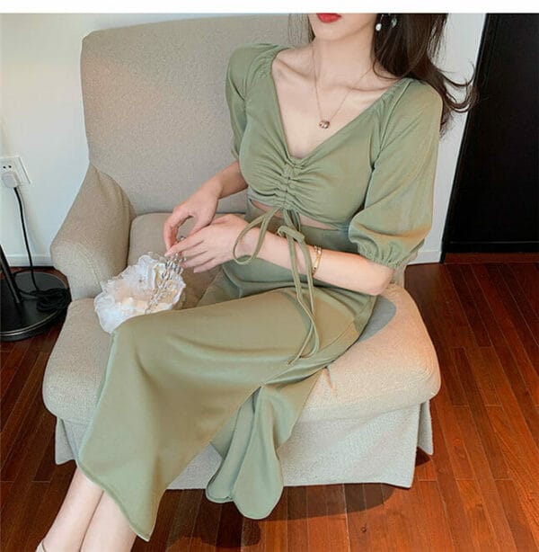 Sexy Fashion Hollow Out Draw-string Slim Long Dress 3