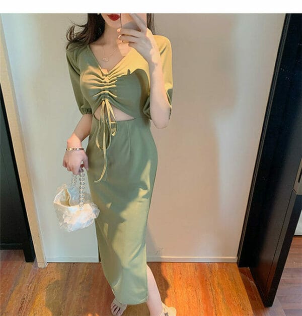 Sexy Fashion Hollow Out Draw-string Slim Long Dress 2