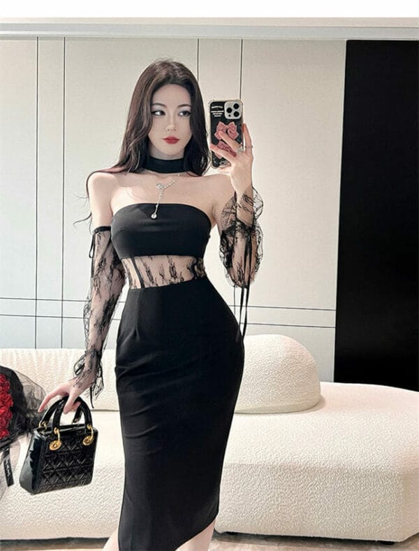 Sexy Fashion Off Shoulder Lace Splicing Bodycon Dress 2