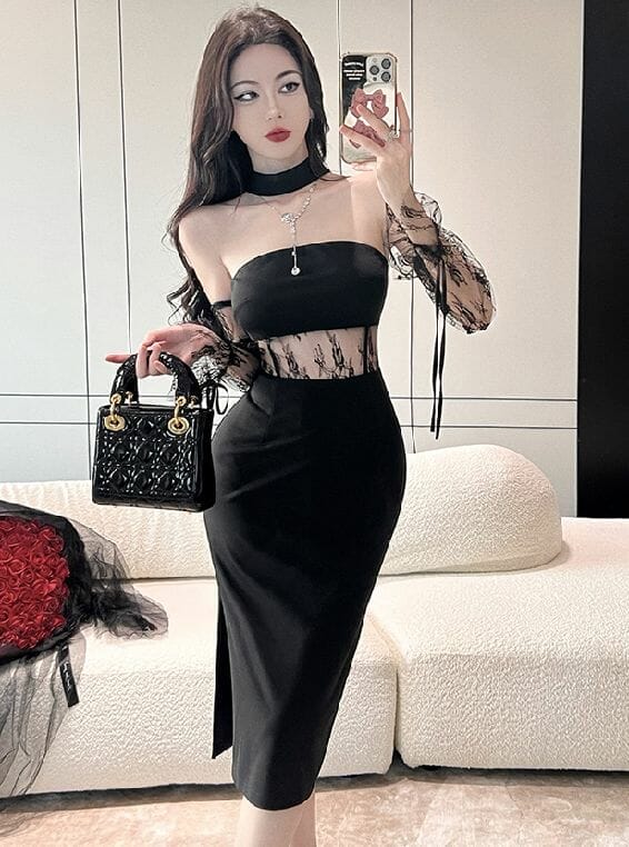 Sexy Fashion Off Shoulder Lace Splicing Bodycon Dress • Seoulinspired 2506