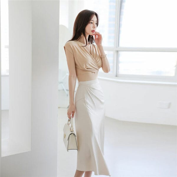 Sexy Fashion Pleated V-neck High Waist Fishtail Dress Set 2