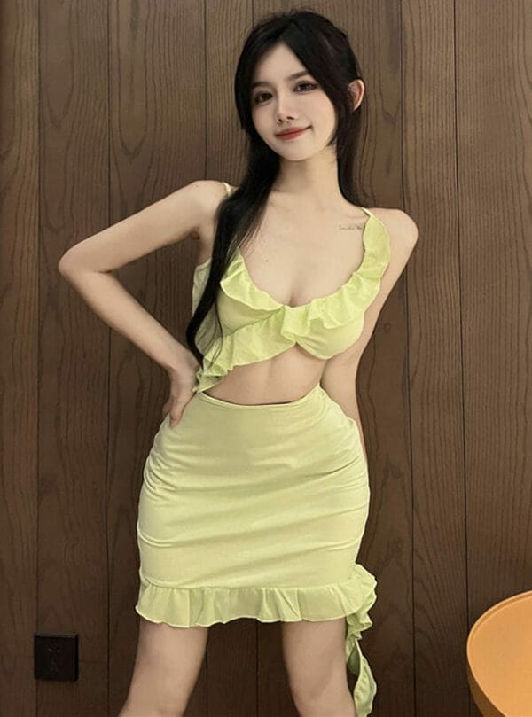 Sexy Flouncing Bust Hollow Out Slim Dress 2