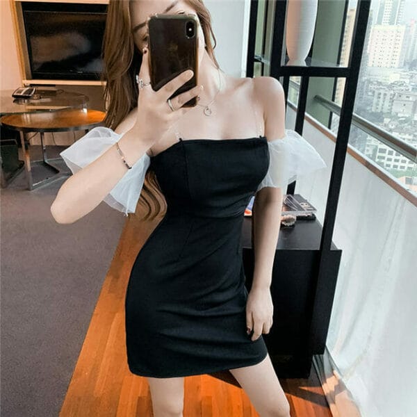 Sexy Gauze Sleeve Boat Neck Slim Dress 4