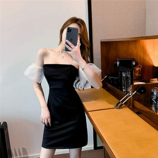 Sexy Gauze Sleeve Boat Neck Slim Dress 3