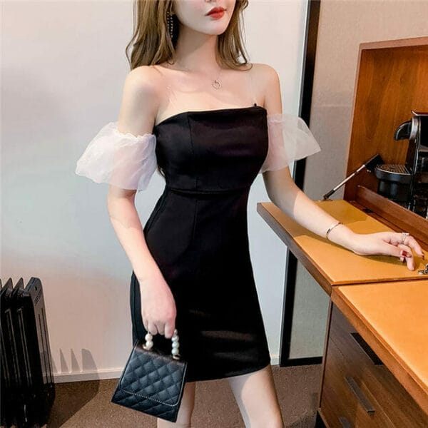 Sexy Gauze Sleeve Boat Neck Slim Dress 2