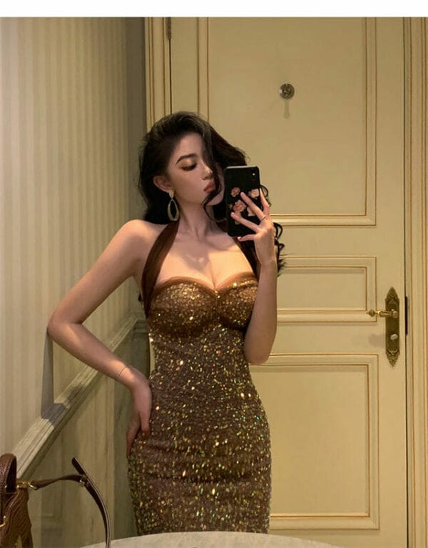 Sexy High Waist Sequins Skinny Halter Dress 4