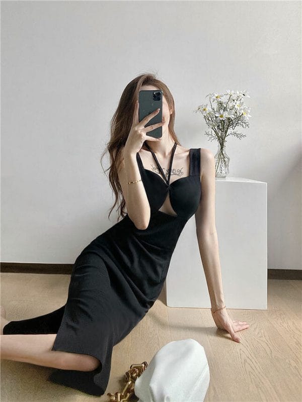 Sexy Hollow Out Bust Skinny Tank Dress 4