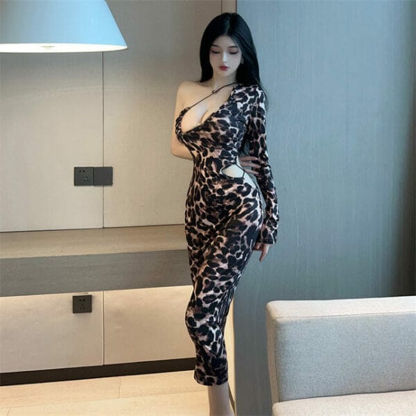 Sexy Hot Low Bust Hollow Out Leopard Skinny Long Dress 2