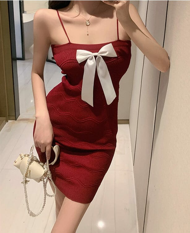 Sexy Korea 2 Colors Bowknot Straps Knitting Dress • Seoulinspired