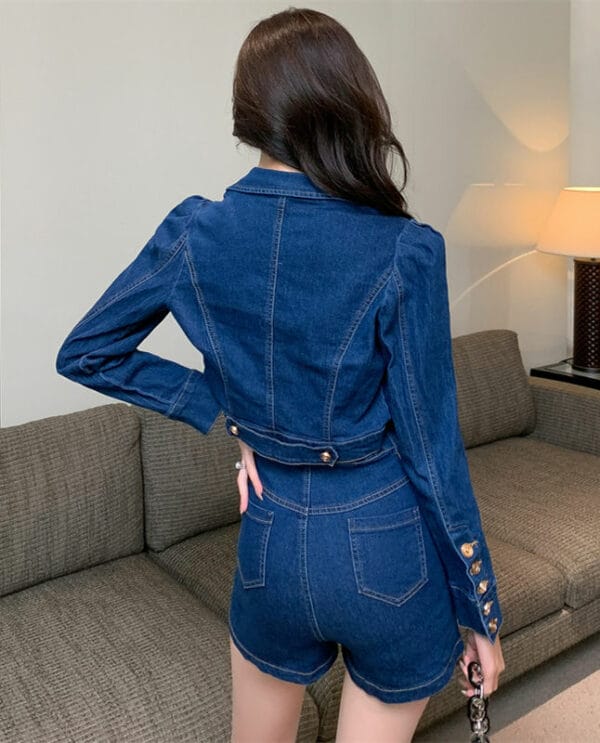 Sexy Korea 2 Colors Tailored Collar Denim Jacket with Skirtpants 6