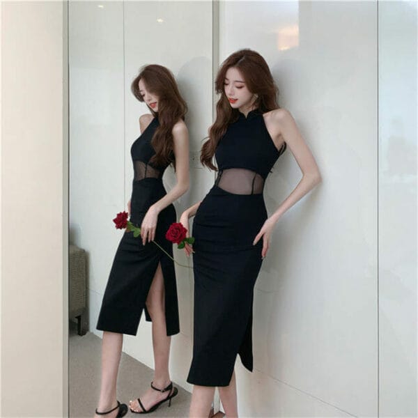 Sexy Korea Gauze Waist Slim Tank Cotton Long Dress 4