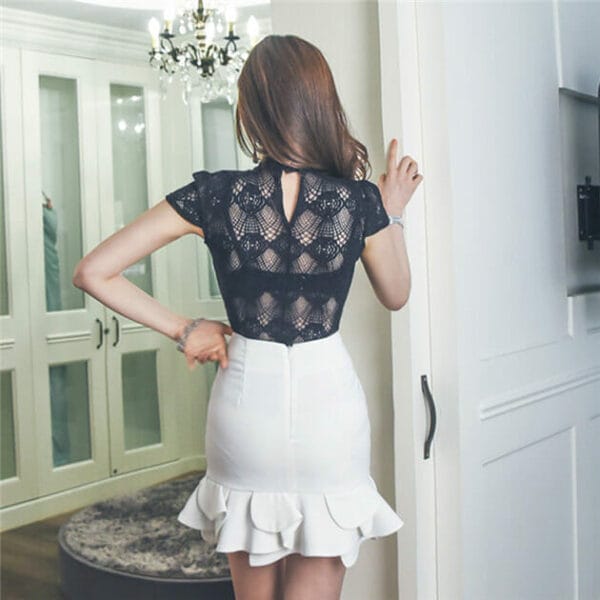 Sexy Korea Lace Transparent Blouse with Fishtail Skirt 5