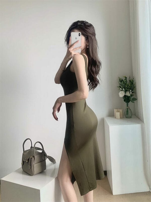 Sexy Korea Off Shoulder Split Bodycon Tank Dress 5