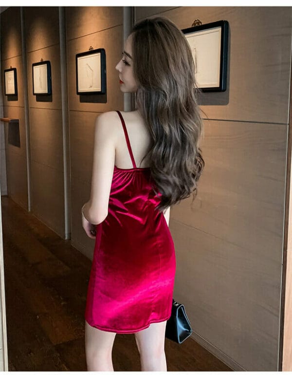 Sexy Lady 3 Colors Low V-neck Skinny Velvet Dress 6