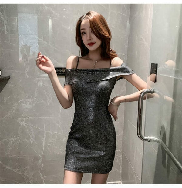 Sexy Lady 4 Colors Boat Neck Shining Skinny Dress 3