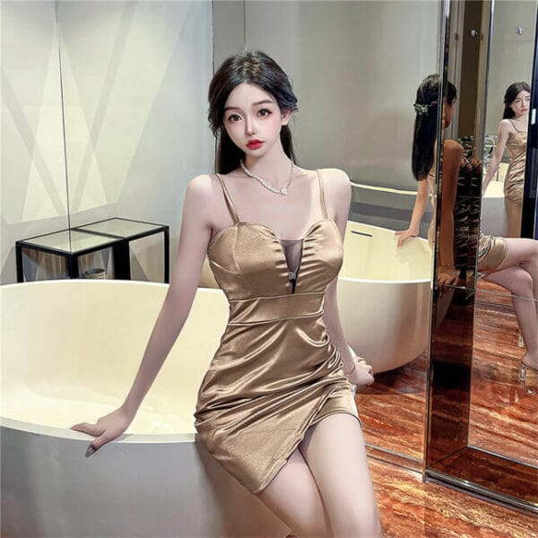 Sexy Lady 4 Colors V-neck Pleated Straps Skinny Dress 2