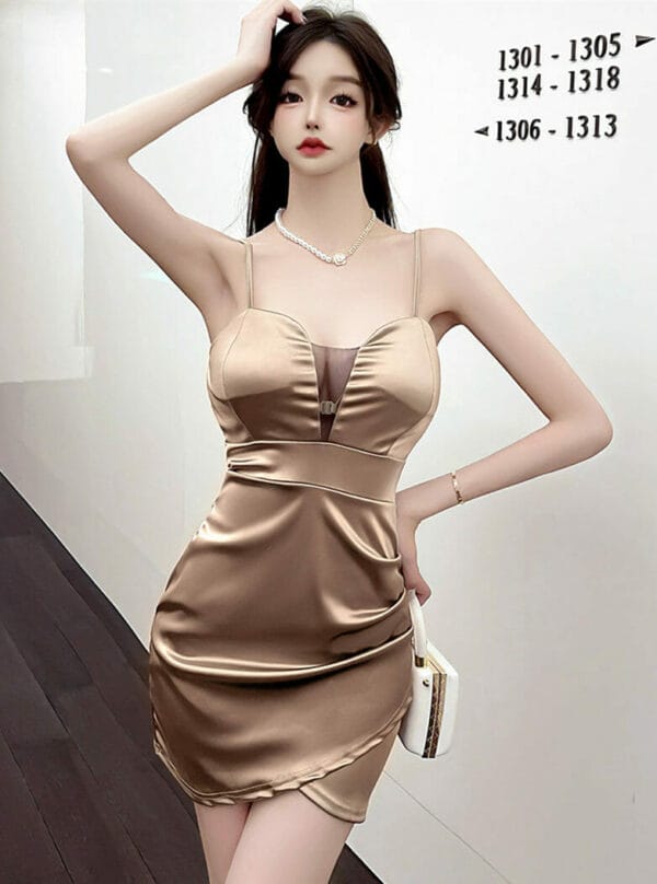 Sexy Lady 4 Colors V-neck Pleated Straps Skinny Dress 1