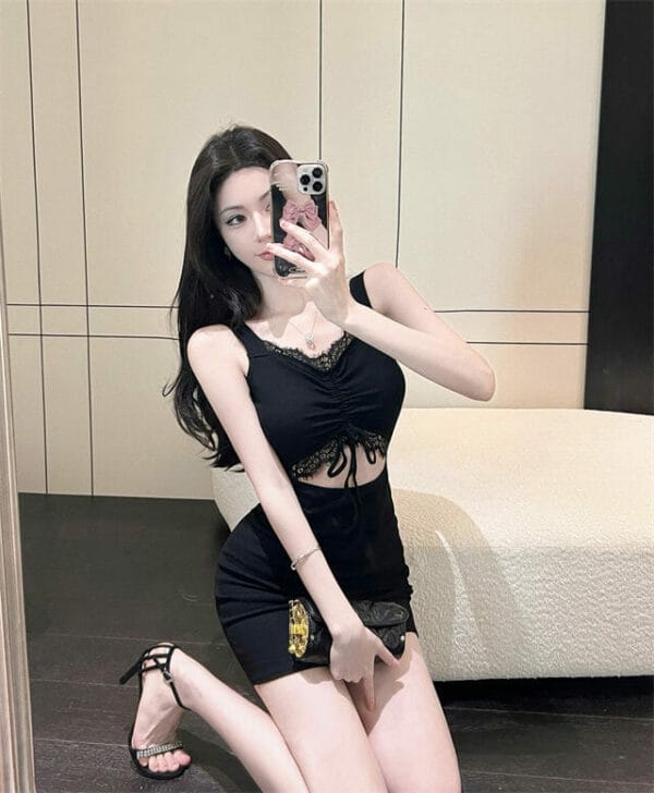 Sexy Lady Draw-string Waist Hollow Out Straps Dress 4