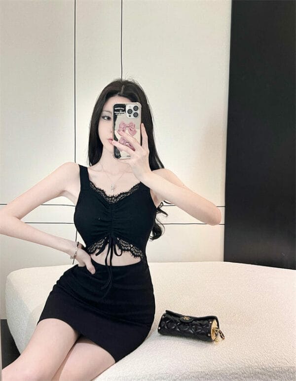 Sexy Lady Draw-string Waist Hollow Out Straps Dress 2