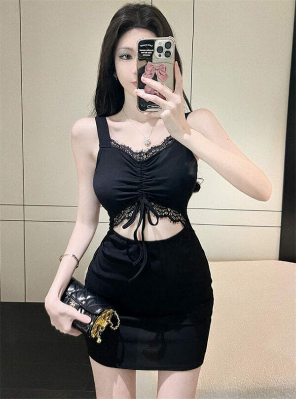 Sexy Lady Draw-string Waist Hollow Out Straps Dress 1