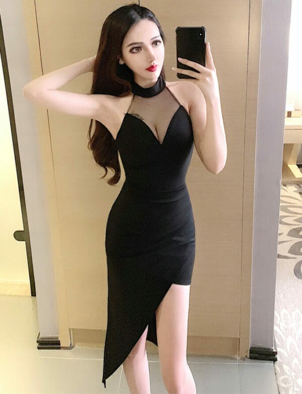 Sexy Lady Gauze Bust Off Shoulder Sloping Club Dress 1