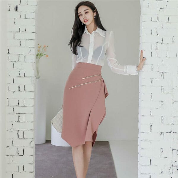 Sexy Lady Transparent Blouse with Rivets Fishtail Skirt 4