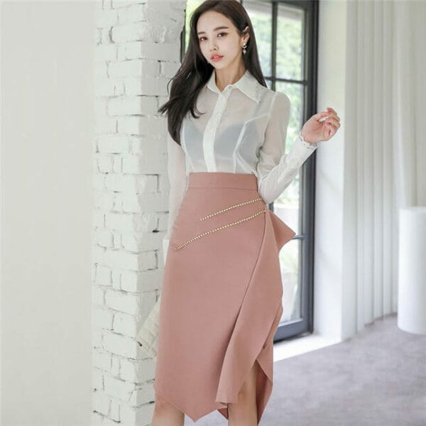 Sexy Lady Transparent Blouse with Rivets Fishtail Skirt 2