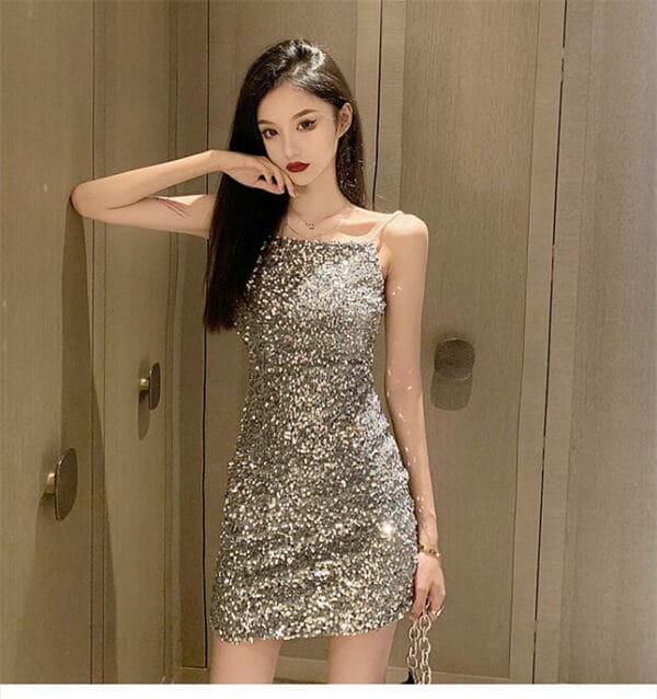 Sexy Sequins Pearl Straps Skinny Dress 4