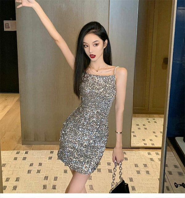 Sexy Sequins Pearl Straps Skinny Dress 3