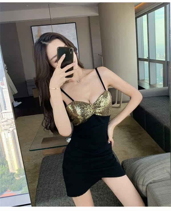 Sexy Stylish 2 Colors Sequins Bust Straps Slim Dress 4