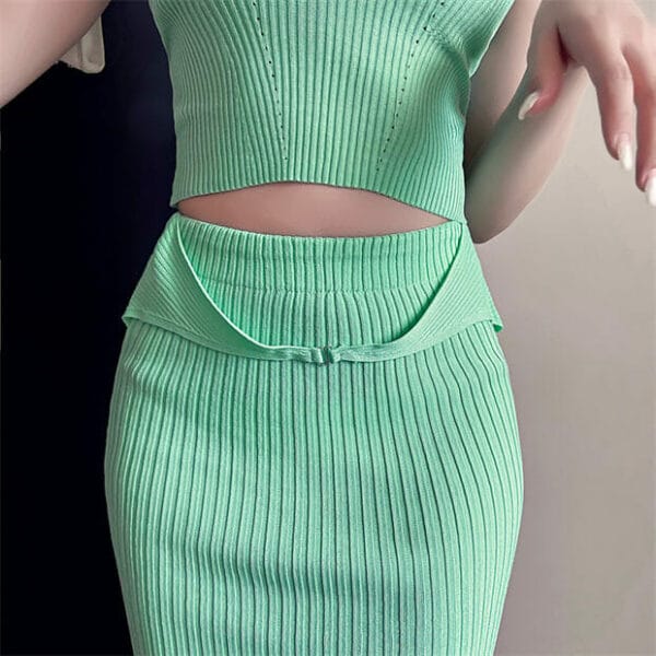 Sexy Summer Fashion V-neck Split Slim Knitting Dress Set 6